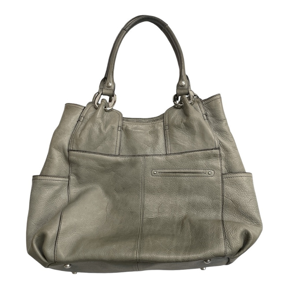 B. Makowsky Gray Pebbled Leather Hobo Shoulder Tote Bag Large Silver Hardware - Picture 8 of 16